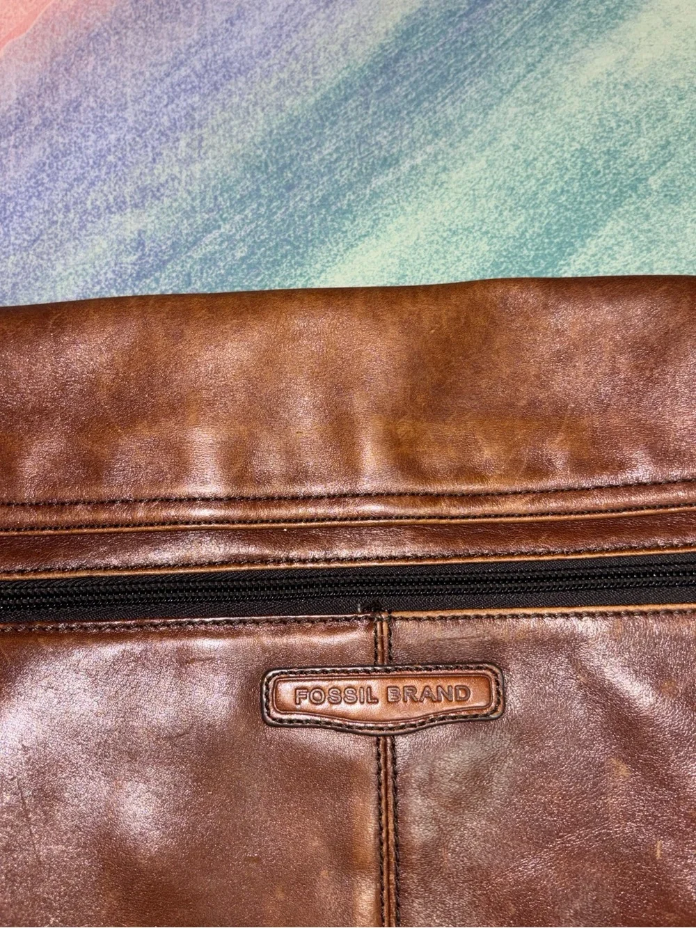 Fossil Leather Messenger Briefcase Work Laptop Bag
